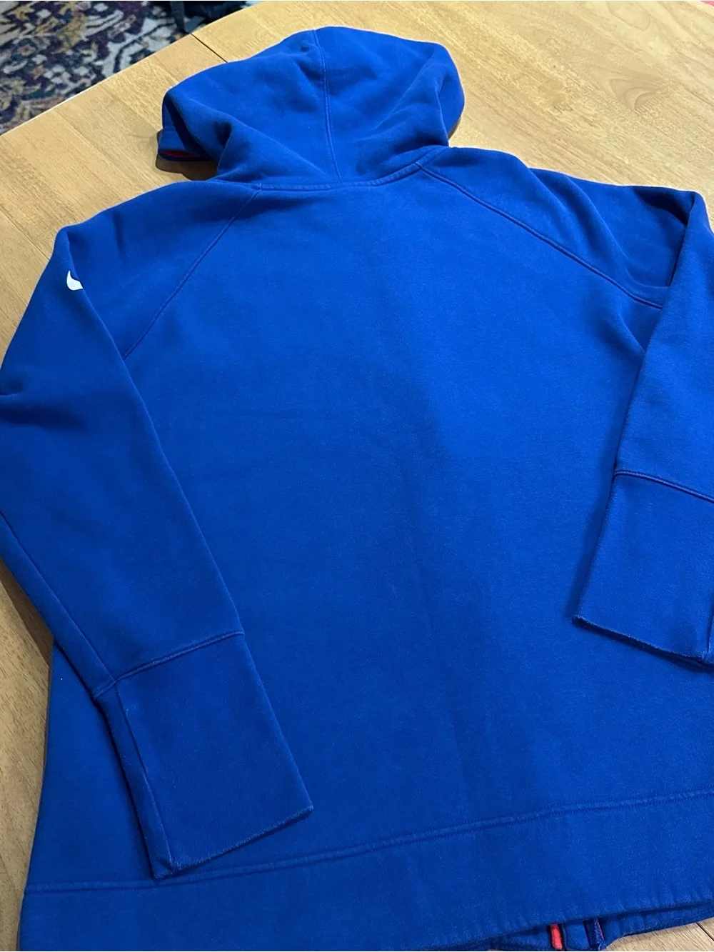 Nike Blue Buffalo Bills Assymetrical Zipper Hoodie with Red Trim Women’s Large